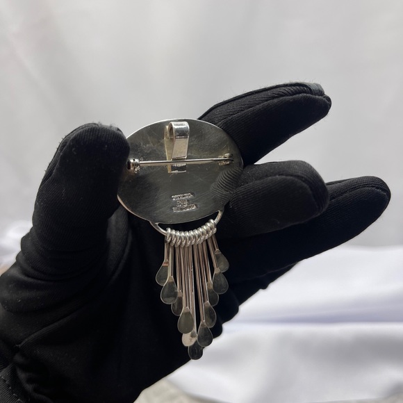 Carnelian stone with sterling silver brooch handmade Mexico - Picture 2 of 7